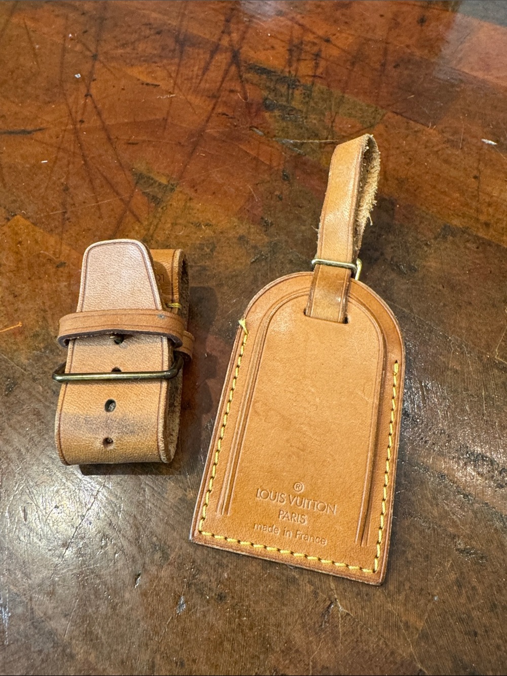 Louis Vuitton Tan Leather Luggage Tag & Poignet